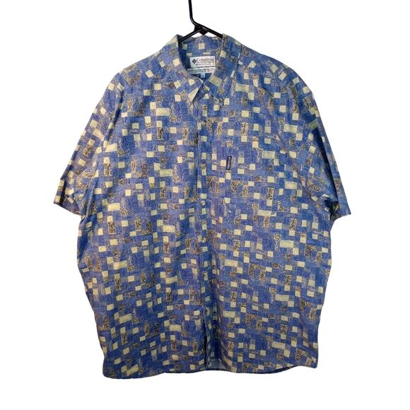 Vintage Columbia Button Front Shirt Blue Fish Size XL Hawaiian - Picture 1 of 8